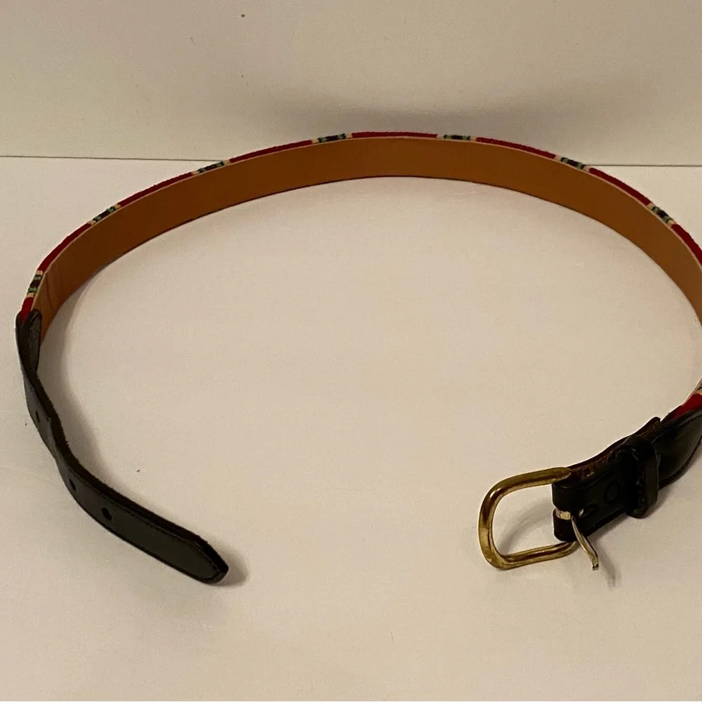 NEEDLEPOINT BELT HAND CRAFTED RED BLACK SCOTTIE DOGS TERRIER LEATHER SIZE 32